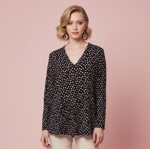 Chicos Pop Over Tunic XL All Over Heart Print V-Neck Jersey Knit Long Sleeve